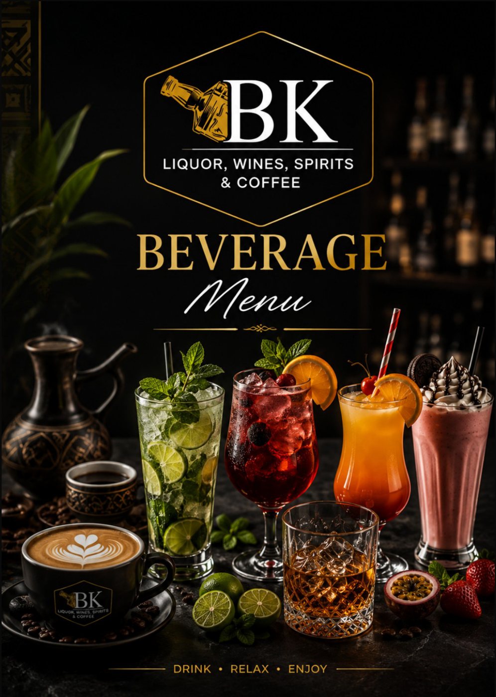 BK Liquor, Wines, Spirits and Coffee menu cover
